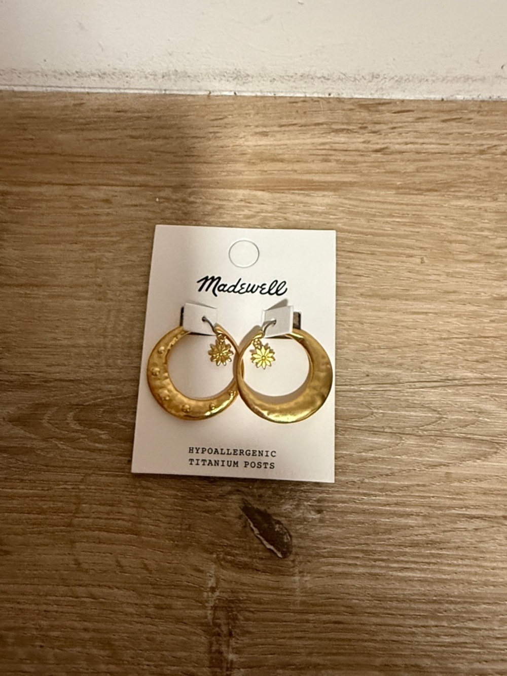 Madewell Gold Textured Crescent Hoop Earrings with Sun Charm